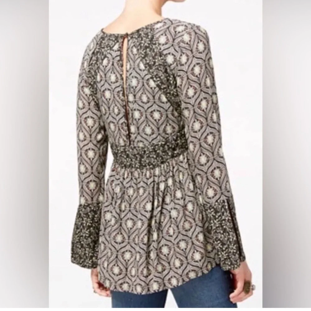 Elegant V-Neck Patterned Top by Free People Sz M